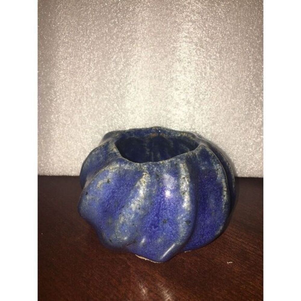 Blue CANDLE HOLDER CANDY SWIRL POTTERY By Katy